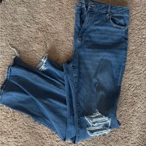 Women's Blue Distressed Flare Jeans